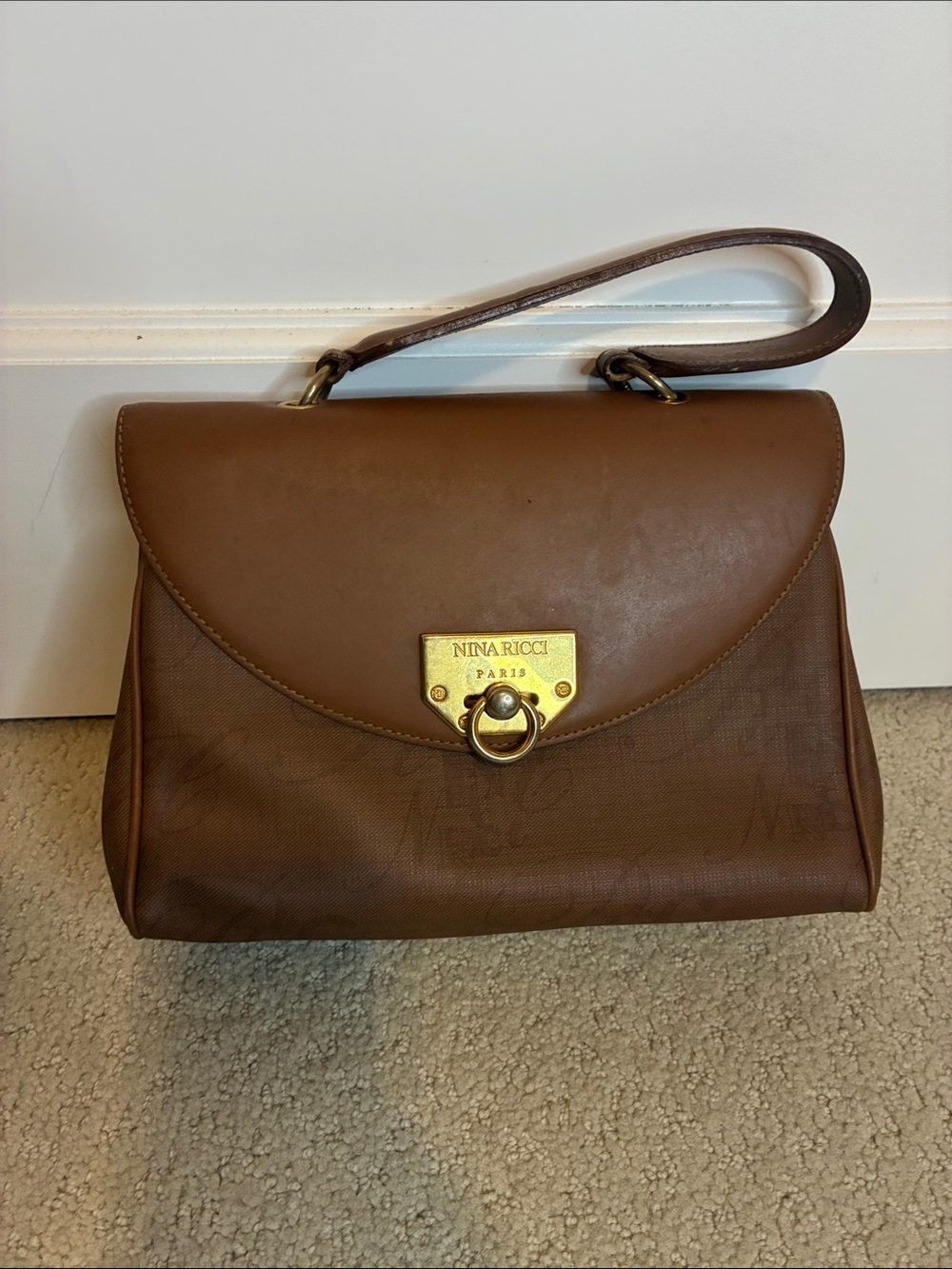 Vintage Nina Ricci Paris Canvas & Leather Handbag 👝